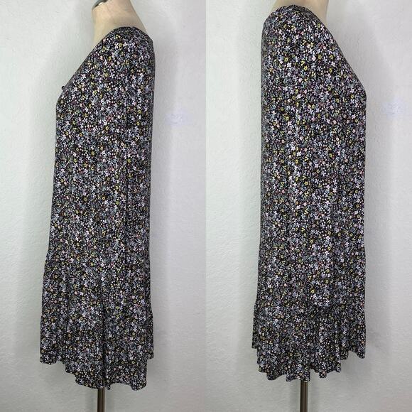Loft Floral Print Drop Waist Short Tunic Dress Size S Viscose Boho, Chic, Summer - Picture 2 of 8